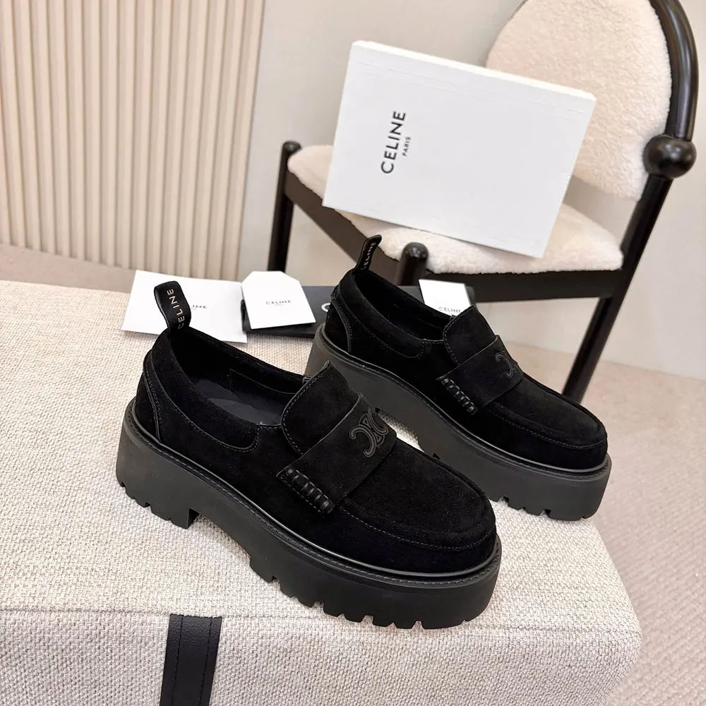 Celine Women Triomphe Loafers in Suede Calfskin-Black - image 4