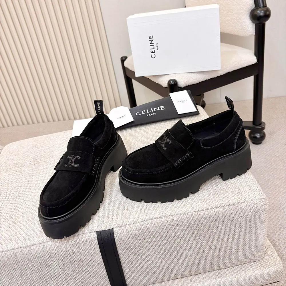 Celine Women Triomphe Loafers in Suede Calfskin-Black - image 6