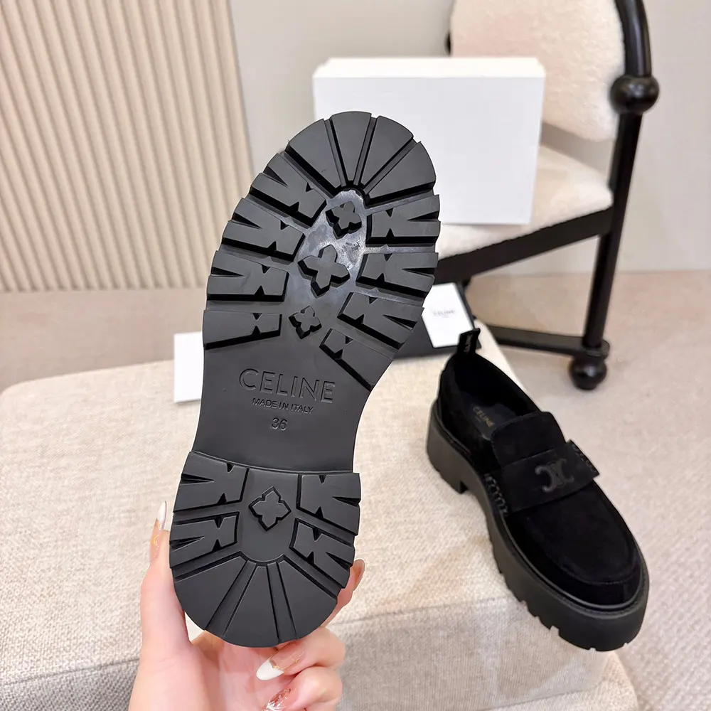 Celine Women Triomphe Loafers in Suede Calfskin-Black - image 11