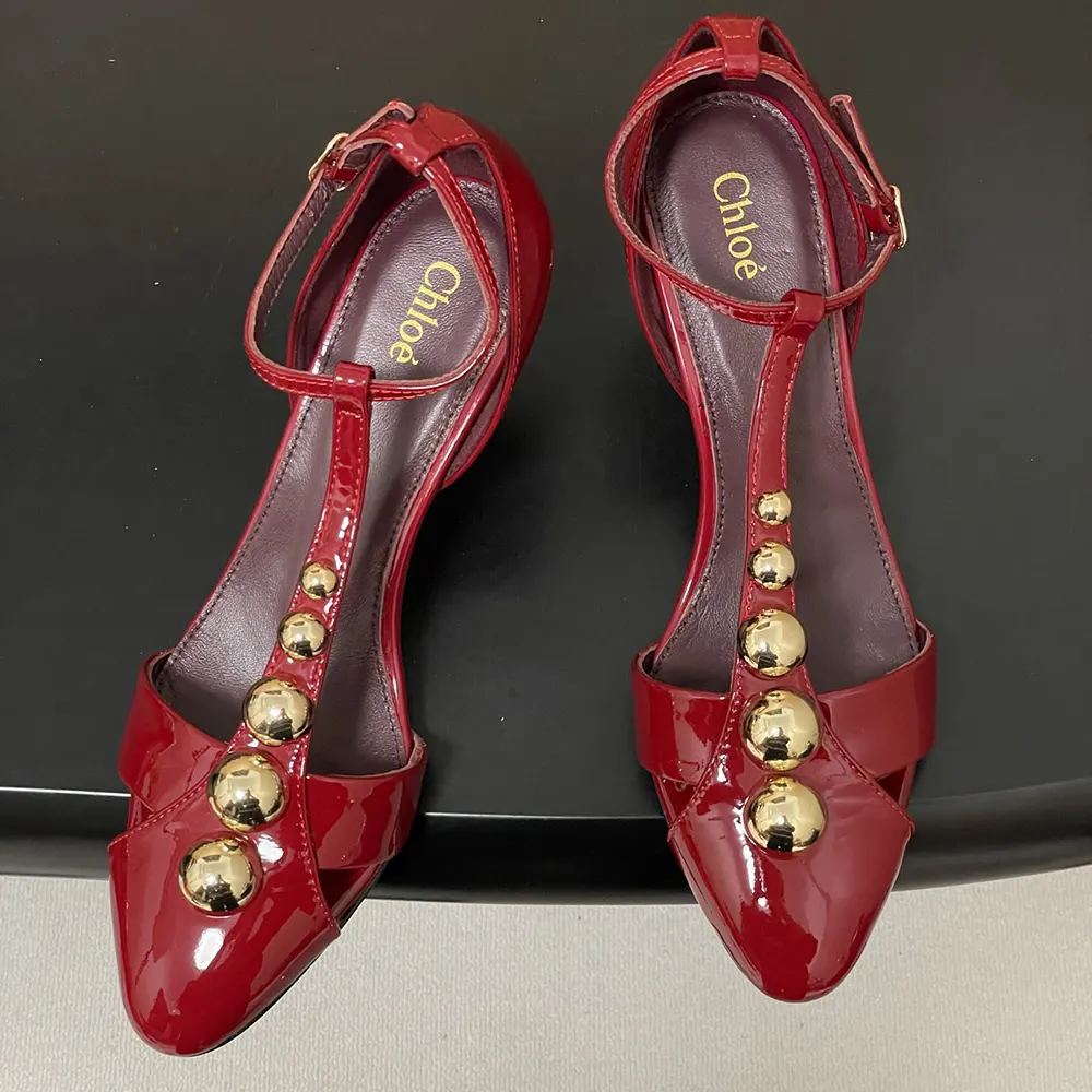 Rear view of ankle buckle closure on Chloe Women Cleia Heeled Sandal-Red
