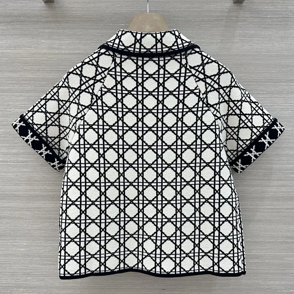 Side profile showing tailored silhouette of Dior Women Macrocannage Short-Sleeved Jacket