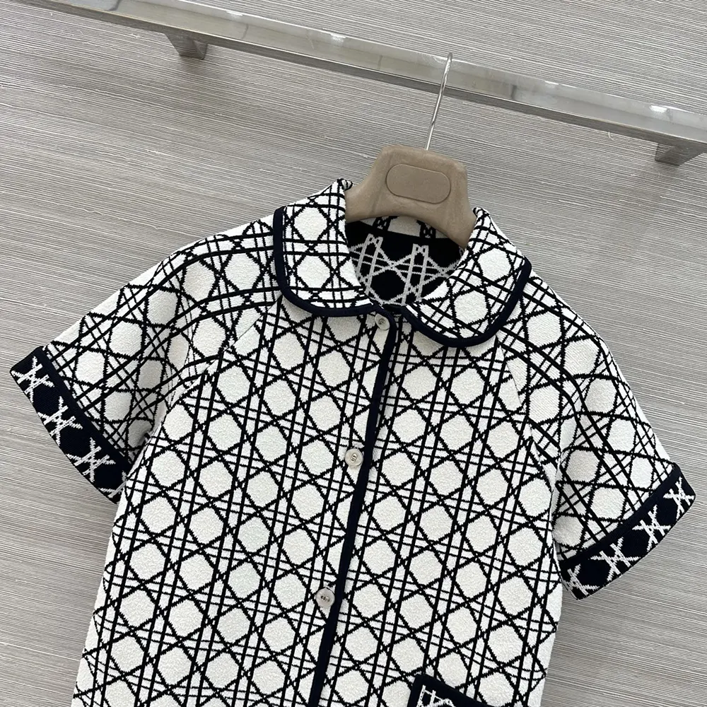 Dior Women Macrocannage Short-Sleeved Jacket Navy Blue and White Tweed - image 4