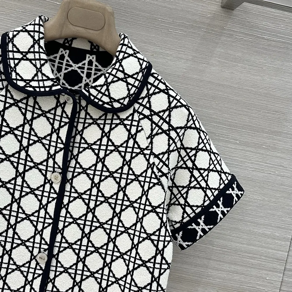 Dior Women Macrocannage Short-Sleeved Jacket Navy Blue and White Tweed - image 5