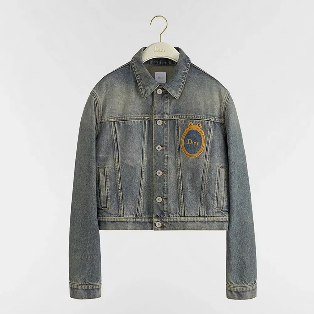 Front view Dior Women Médaillon Cropped Jacket Blue Stonewashed Cotton Denim gray tone