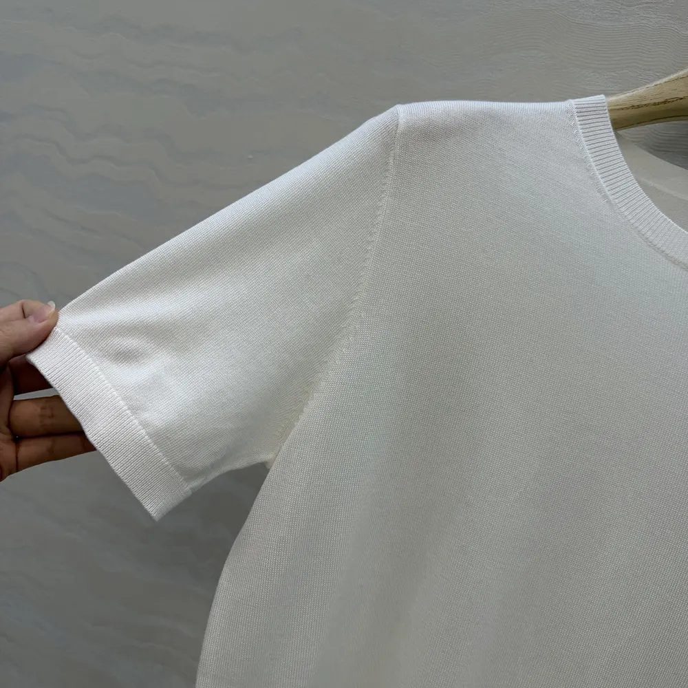 Dior Women Short-Sleeved Fitted Sweater White Wool Knit with Green and Black Dior Clover Signature - image 8