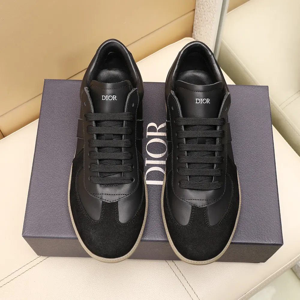 Rear angle showing smooth calfskin and rubber sole of Dior B01 Matchpoint sneaker