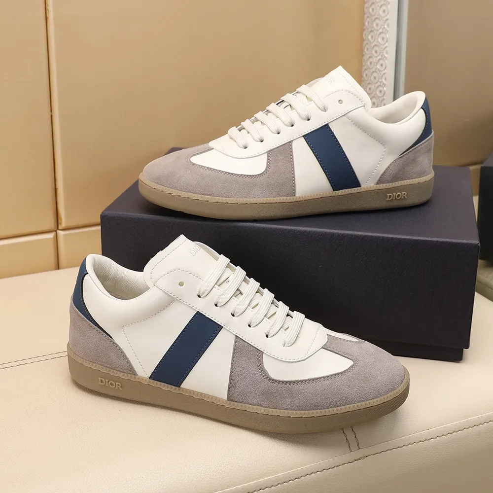 Close-up of gray suede detail on Dior Unisex B01 Matchpoint Sneaker