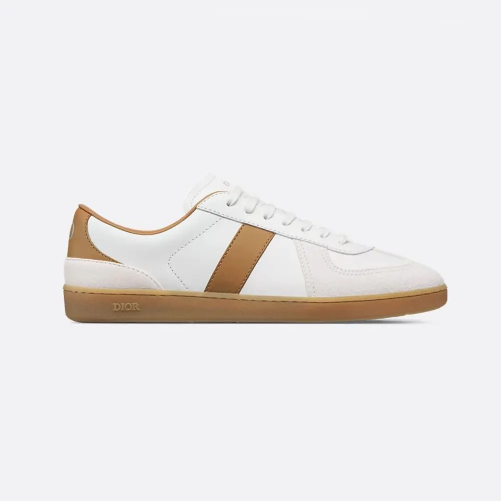 Side profile of Dior Unisex B01 Matchpoint Sneaker in cognac and white