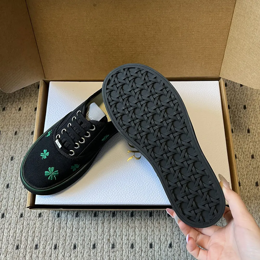 Dior Unisex Saltwind Sneaker Black Cotton Embroidered with Bright Green Dior Clover Motif - image 9