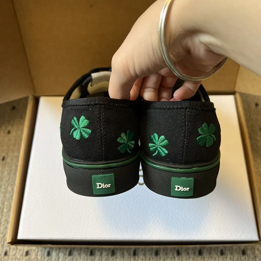Dior Unisex Saltwind Sneaker Black Cotton Embroidered with Bright Green Dior Clover Motif - image 6