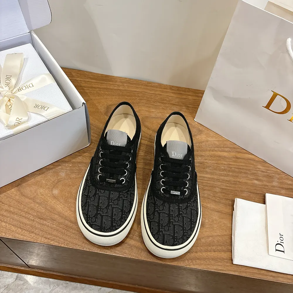 Close-up of black Dior Oblique jacquard fabric on sneaker upper