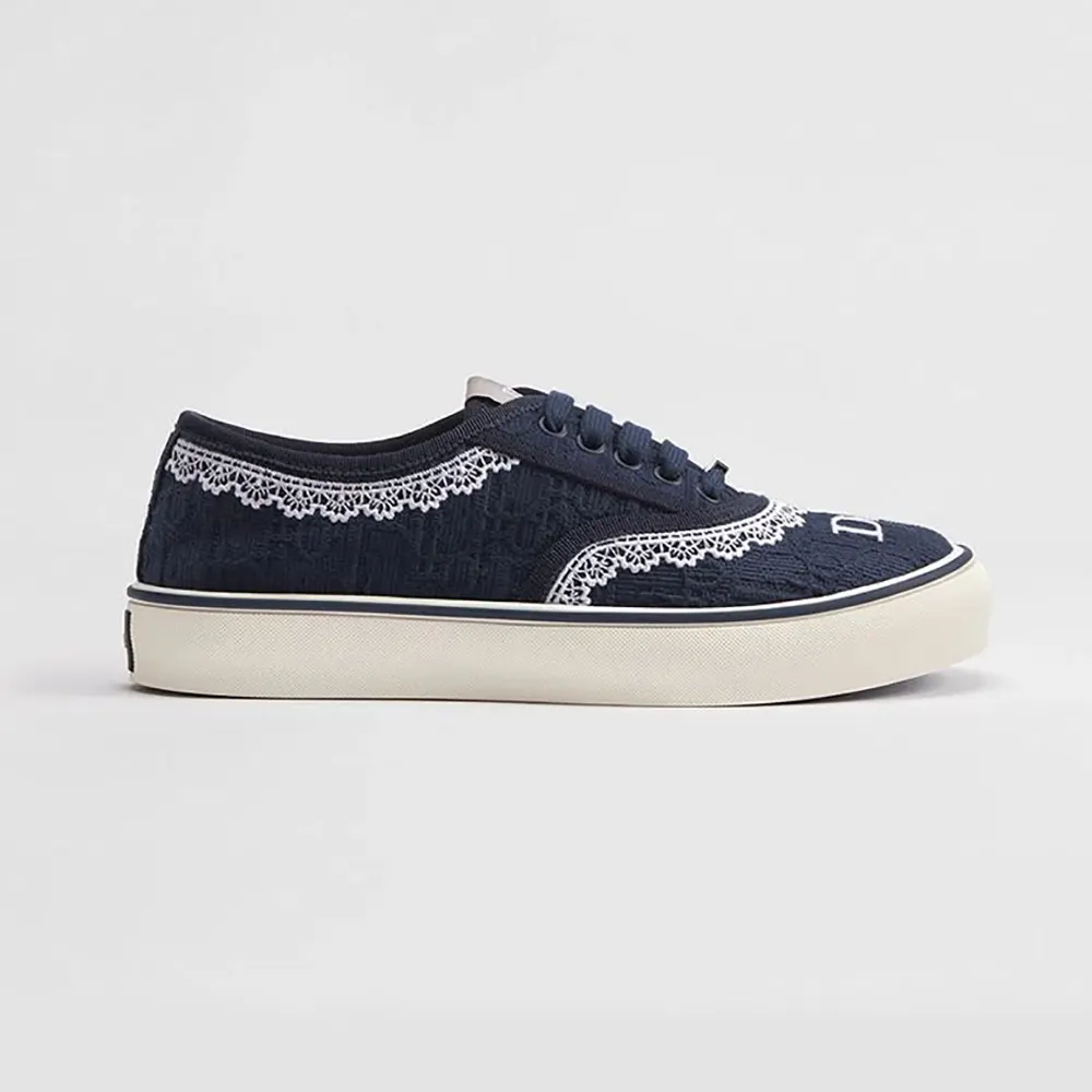 Side profile of Dior Unisex Saltwind Sneaker Blue Dior Oblique Embroidered Cotton