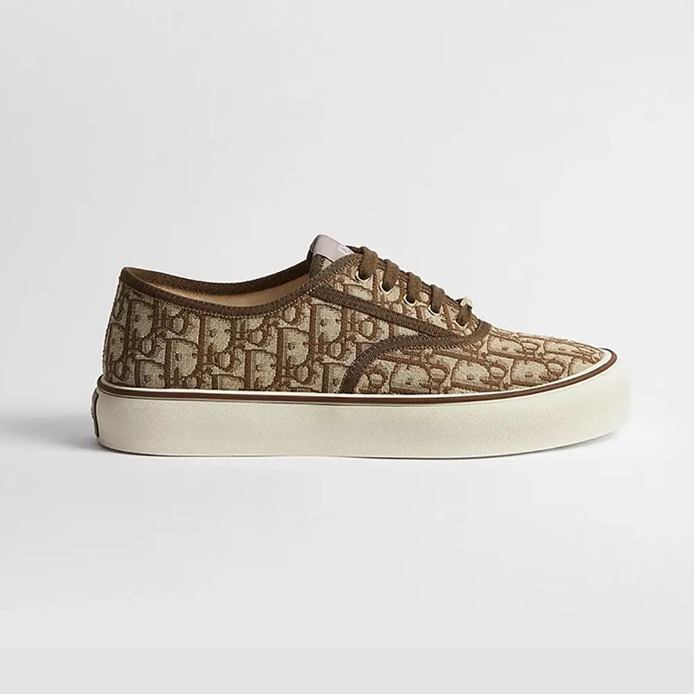 Side view of Dior Unisex Saltwind Sneaker Brown Dior Oblique Jacquard