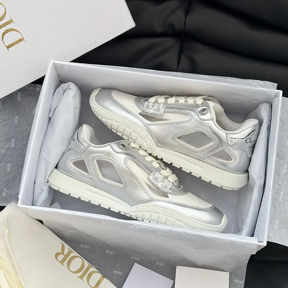 Dior Unisex Tech Sneaker Silver-Tone Laminated Grained Calfskin and Transparent Mesh - image 7