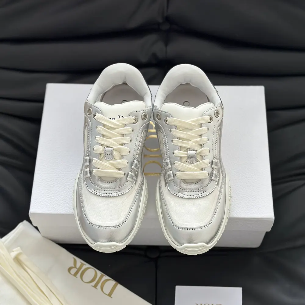 Dior Unisex Tech Sneaker Silver-Tone Laminated Grained Calfskin and Transparent Mesh - image 6