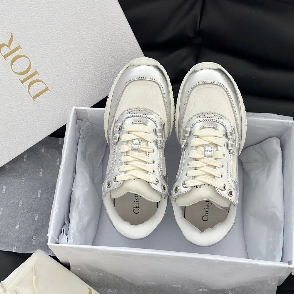 Dior Unisex Tech Sneaker Silver-Tone Laminated Grained Calfskin and Transparent Mesh - image 4