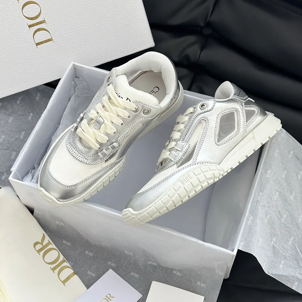 Dior Unisex Tech Sneaker Silver-Tone Laminated Grained Calfskin and Transparent Mesh - image 5
