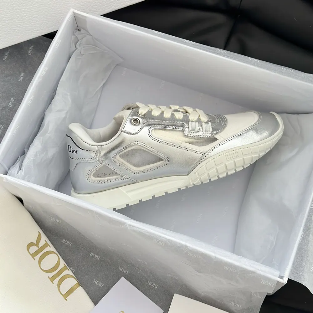 Dior Unisex Tech Sneaker Silver-Tone Laminated Grained Calfskin and Transparent Mesh - image 9