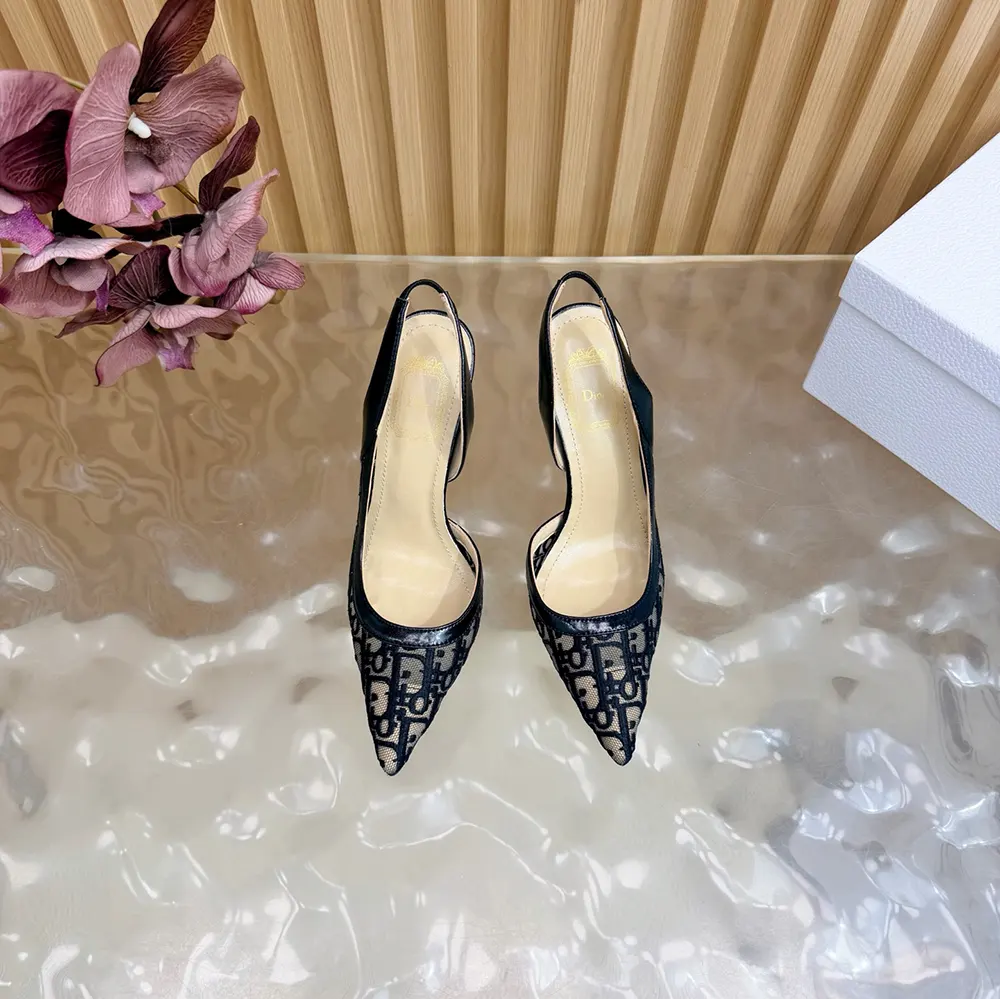 Close-up of Dior Oblique embroidery on Dior Women Adiorable Slingback Pump