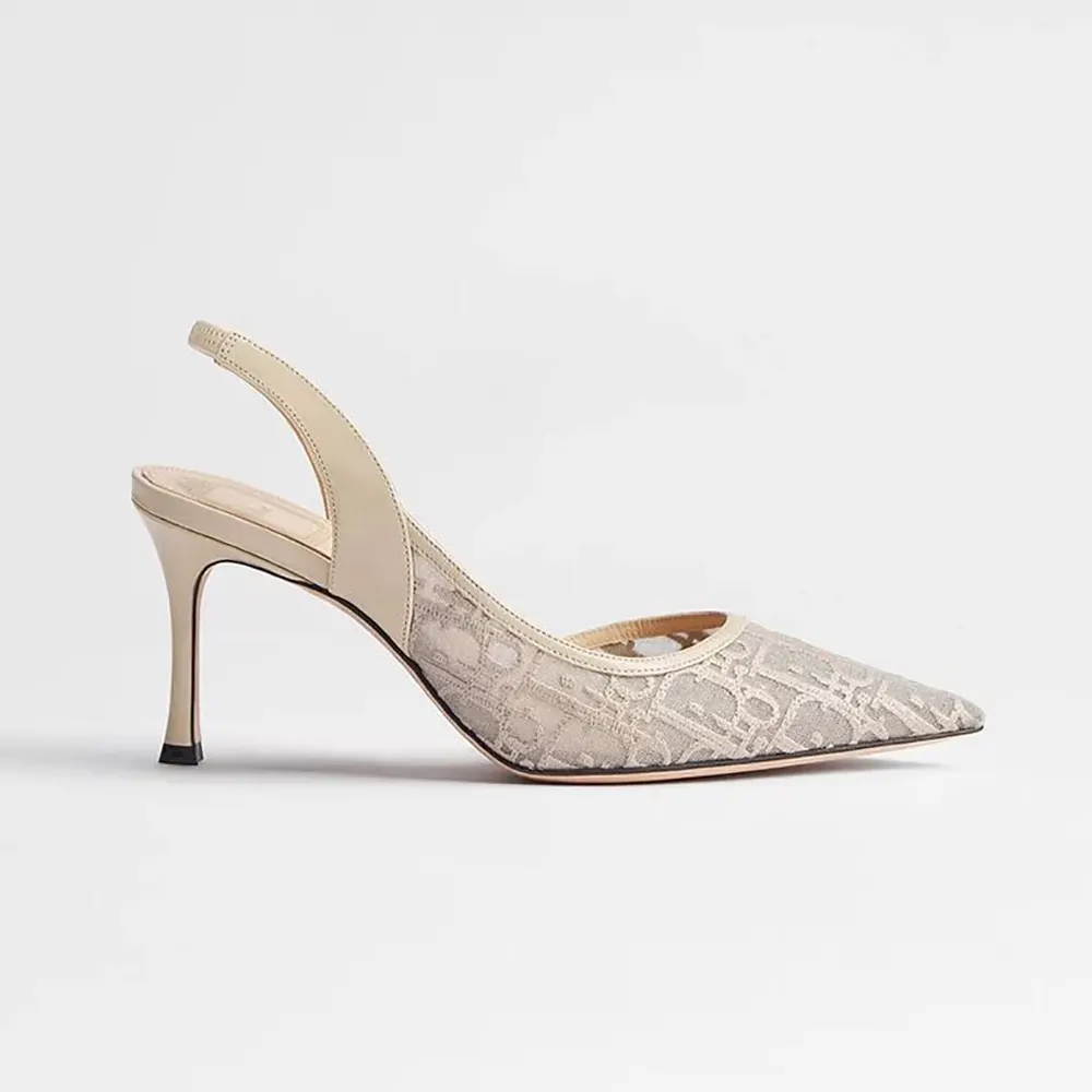 Side view of Dior Women Adiorable Slingback Pump in beige mesh