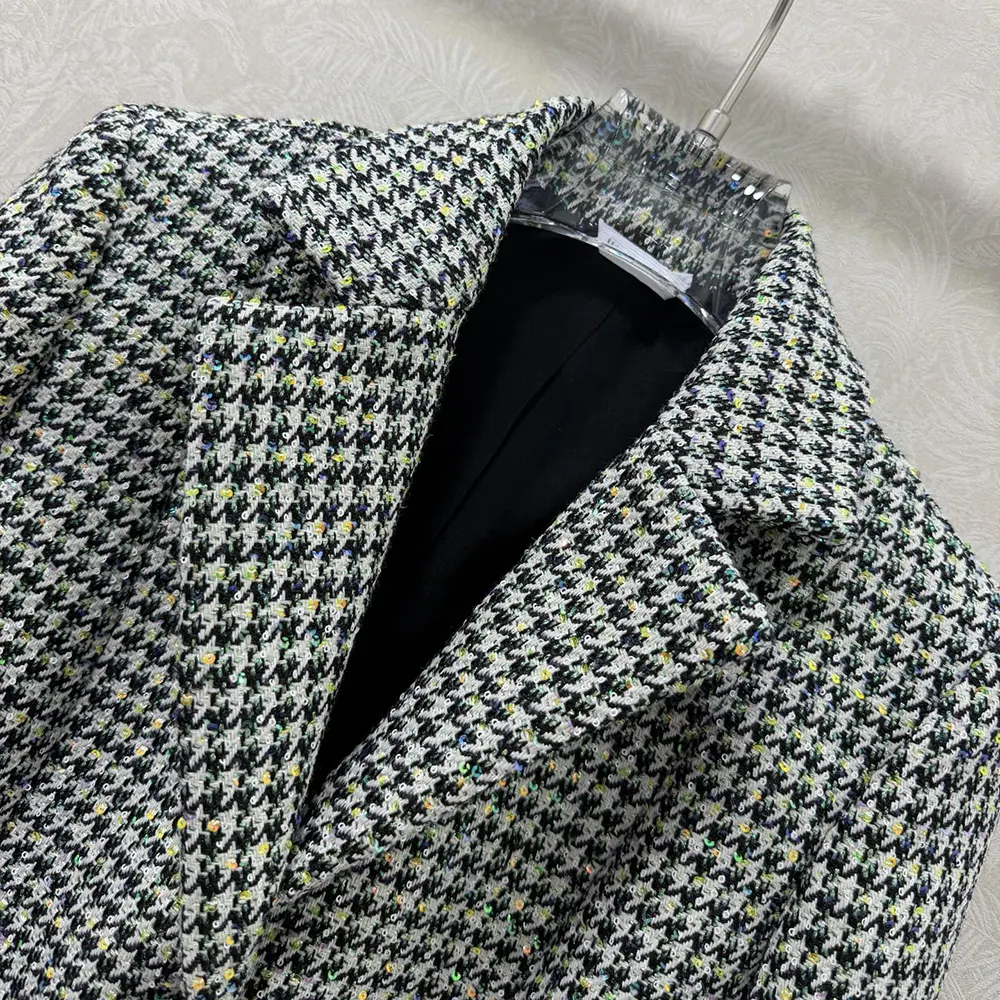 Dior Women Bar Jacket Black and White Houndstooth Virgin Wool Blend with Multicolor Sequins - image 6