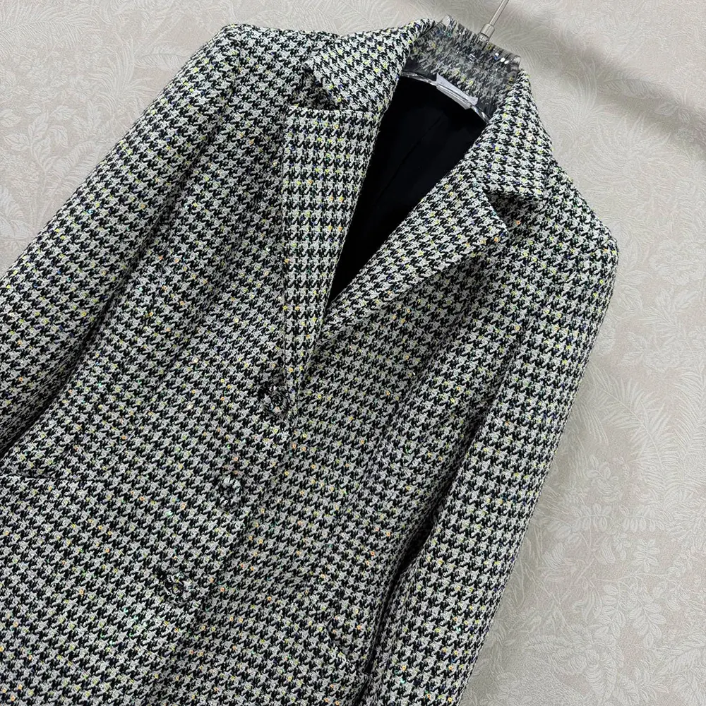 Dior Women Bar Jacket Black and White Houndstooth Virgin Wool Blend with Multicolor Sequins - image 4