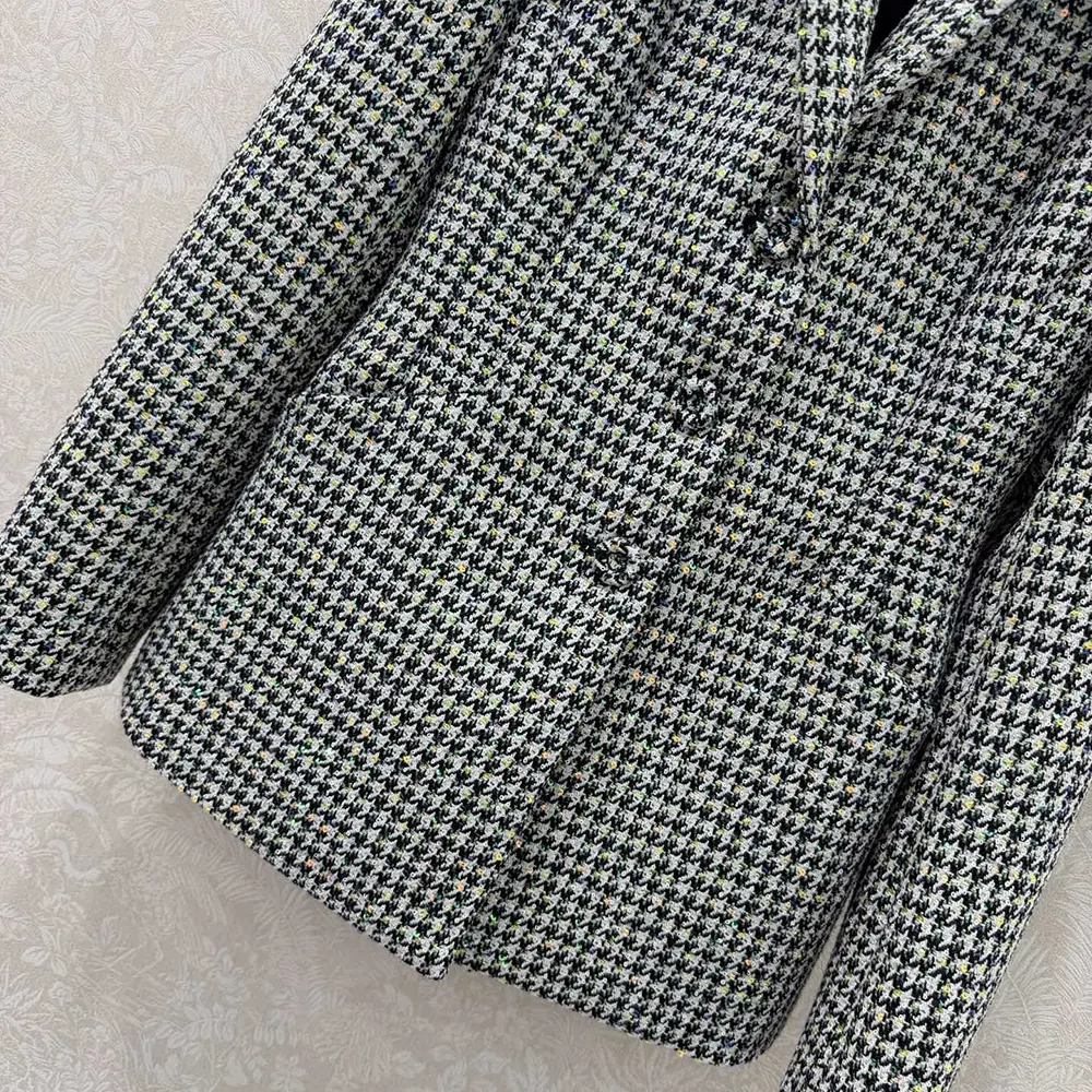 Dior Women Bar Jacket Black and White Houndstooth Virgin Wool Blend with Multicolor Sequins - image 7