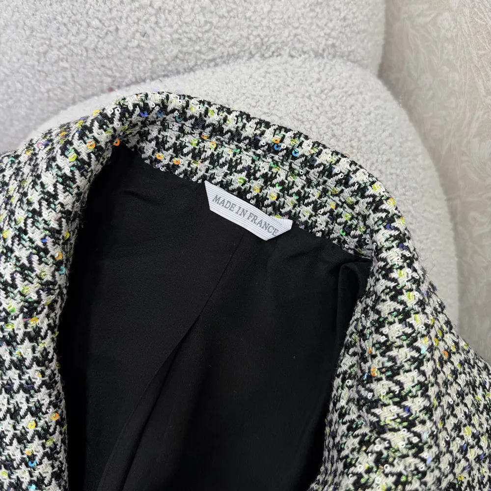 Dior Women Bar Jacket Black and White Houndstooth Virgin Wool Blend with Multicolor Sequins - image 8