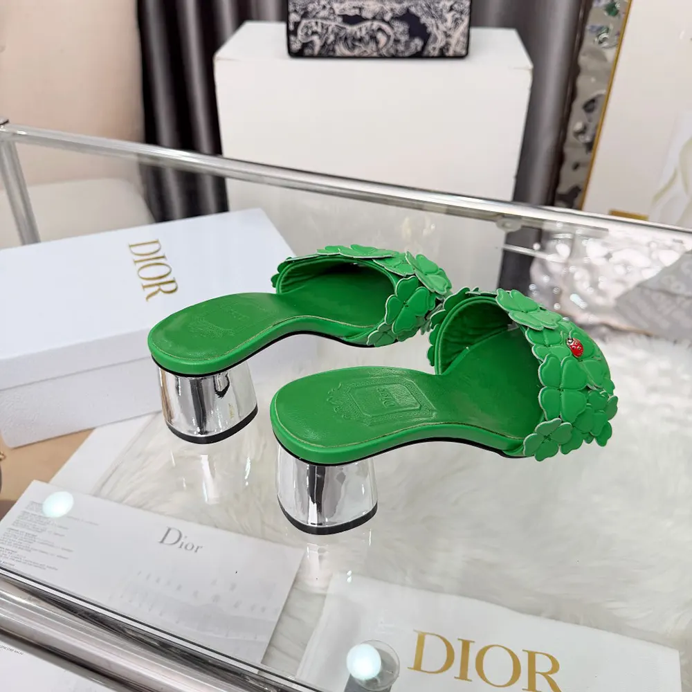 Dior Women Bloom Heeled Slide Green Dior Clover Embroidered Lambskin - image 9