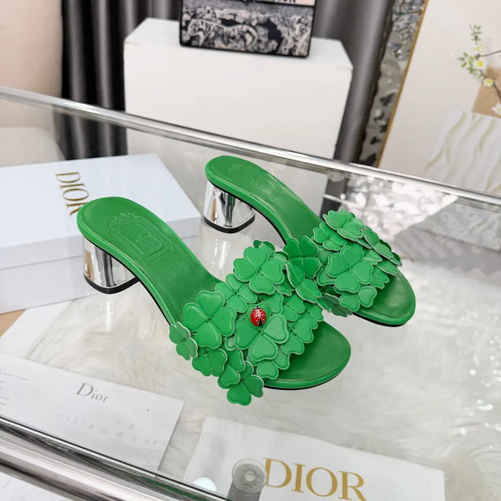 Dior Women Bloom Heeled Slide Green Dior Clover Embroidered Lambskin - image 5