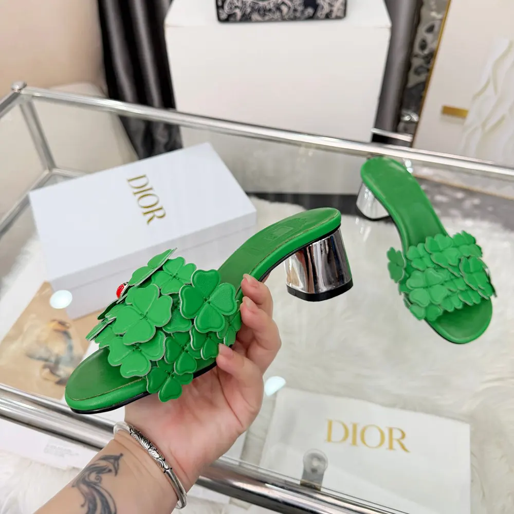 Dior Women Bloom Heeled Slide Green Dior Clover Embroidered Lambskin - image 8
