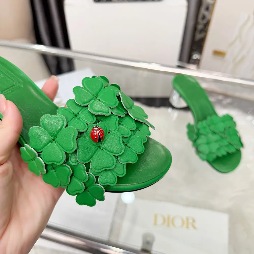 Dior Women Bloom Heeled Slide Green Dior Clover Embroidered Lambskin - image 7