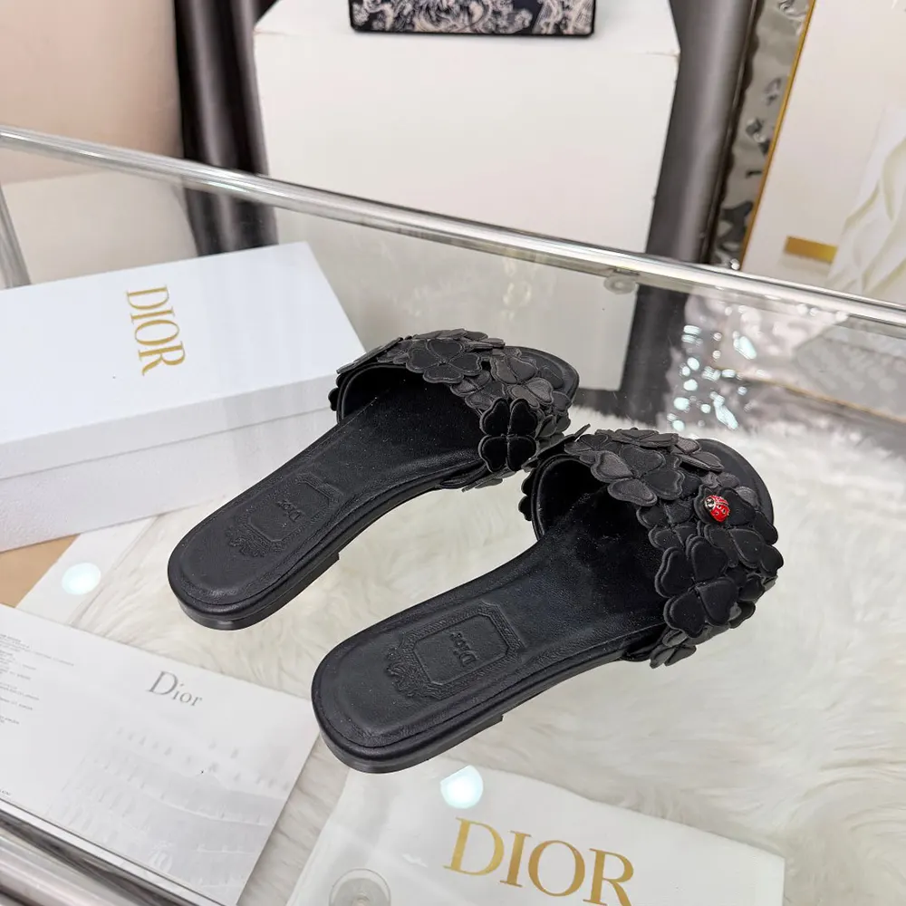 Dior Women Bloom Slide Black Dior Clover Embroidered Lambskin - image 6