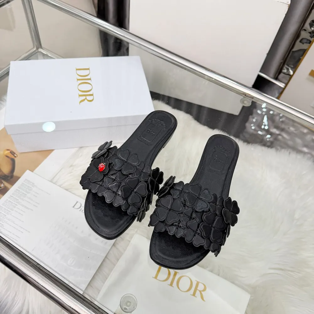 Top view showing cushioned footbed of Dior Women Bloom Slide black