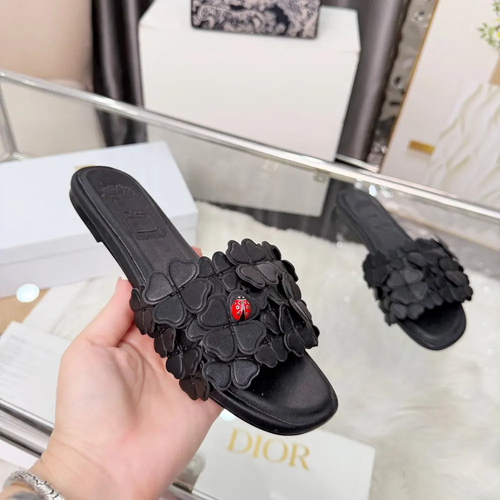 Dior Women Bloom Slide Black Dior Clover Embroidered Lambskin - image 8