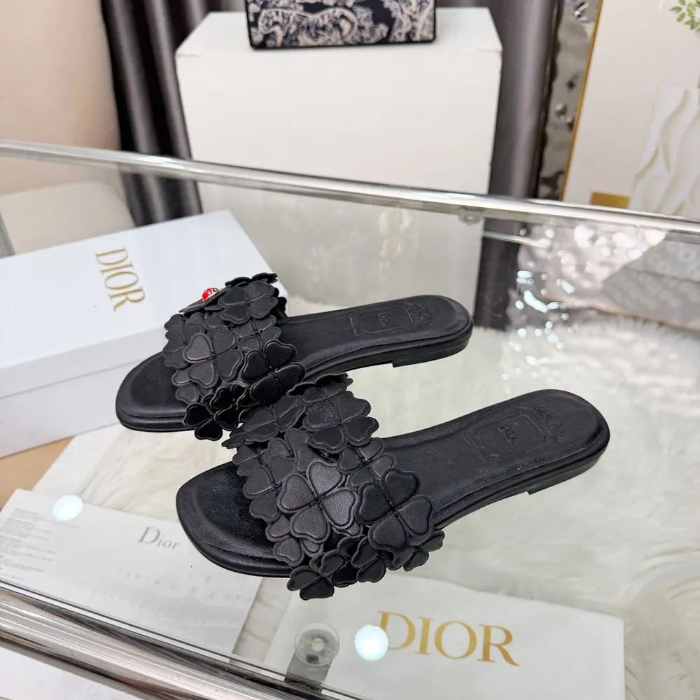 Dior Women Bloom Slide Black Dior Clover Embroidered Lambskin - image 4