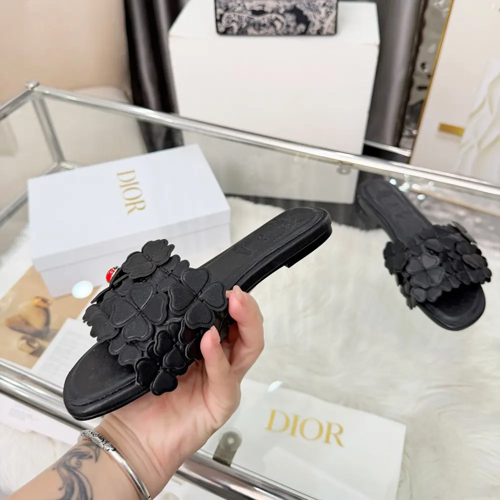 Dior Women Bloom Slide Black Dior Clover Embroidered Lambskin - image 7
