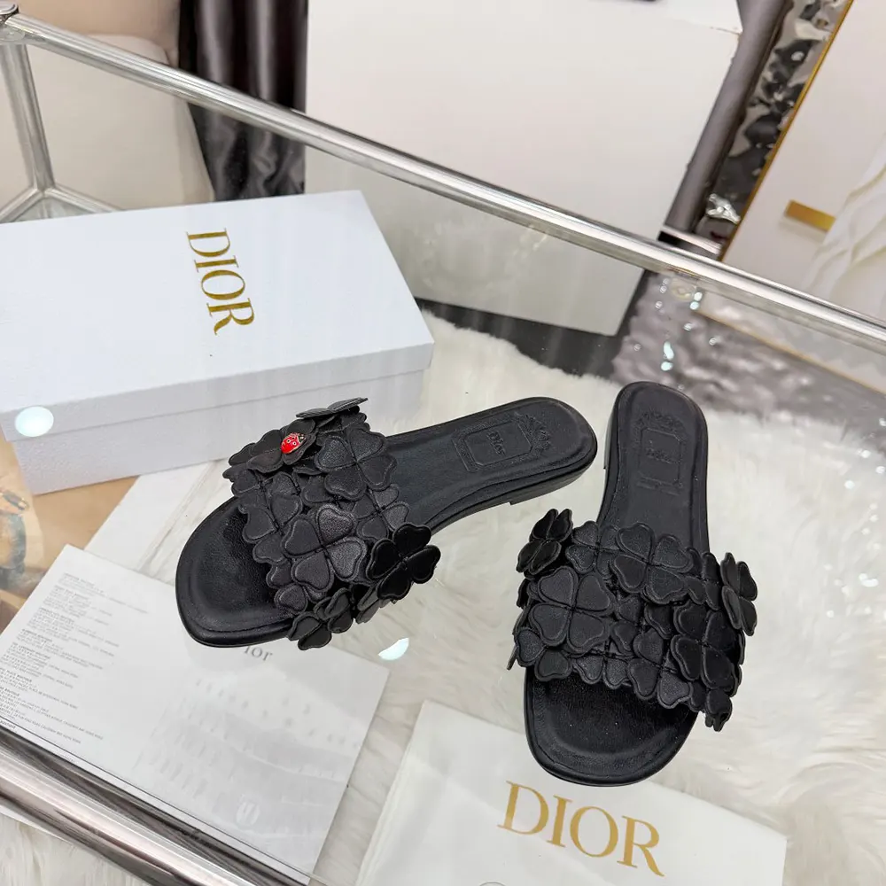 Dior Women Bloom Slide Black Dior Clover Embroidered Lambskin - image 5
