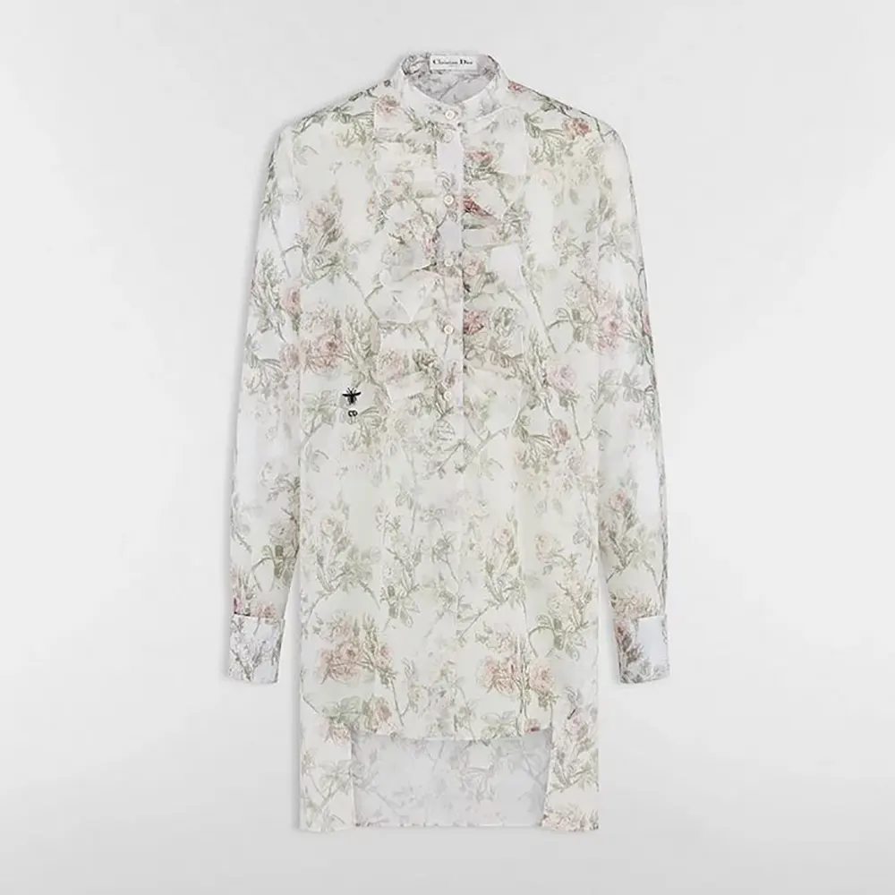 Front view of Dior Women Blouse White Cotton Muslin with Rosier motif