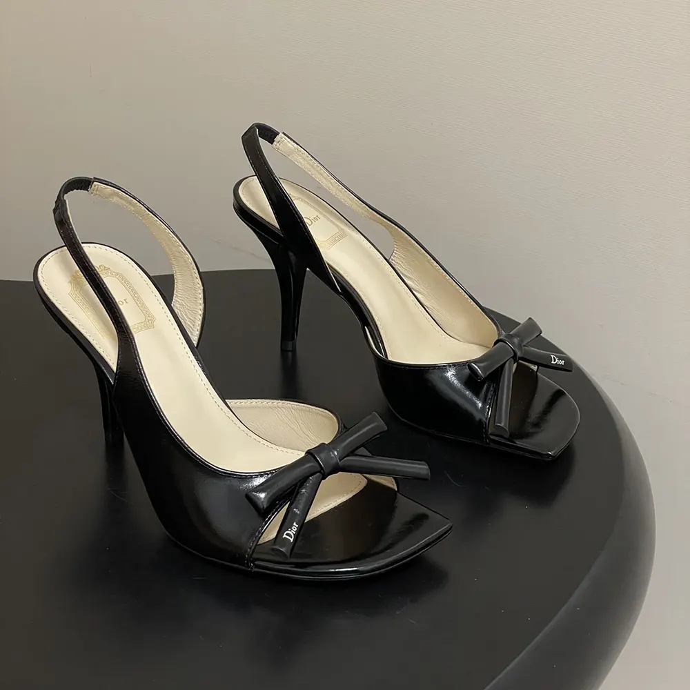 Top angle showing bow detail on Dior Women Bow Heeled Slingback Sandal