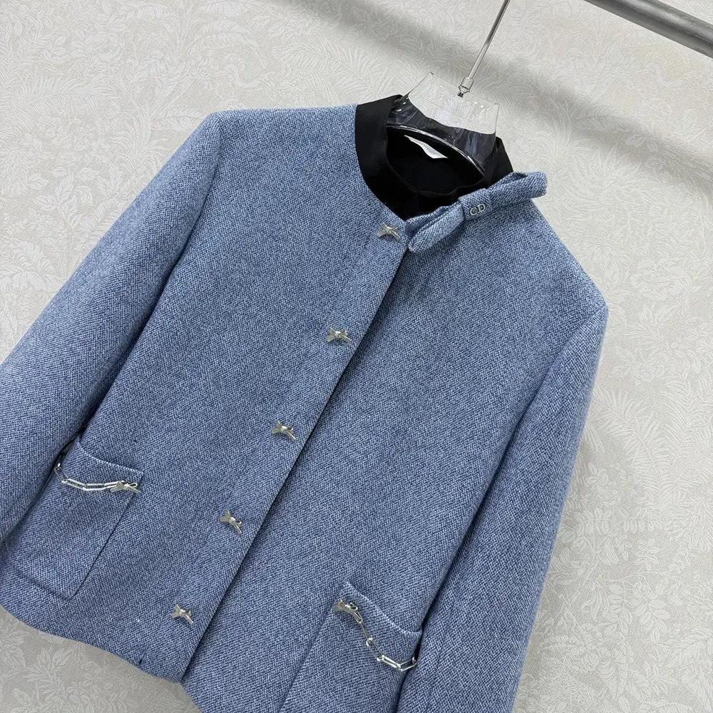 Dior Women Cropped Jacket Blue Virgin Wool Tweed - image 4