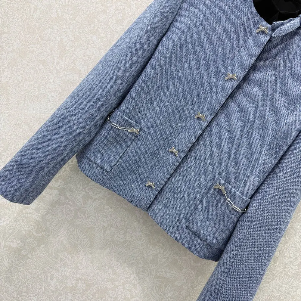 Dior Women Cropped Jacket Blue Virgin Wool Tweed - image 5