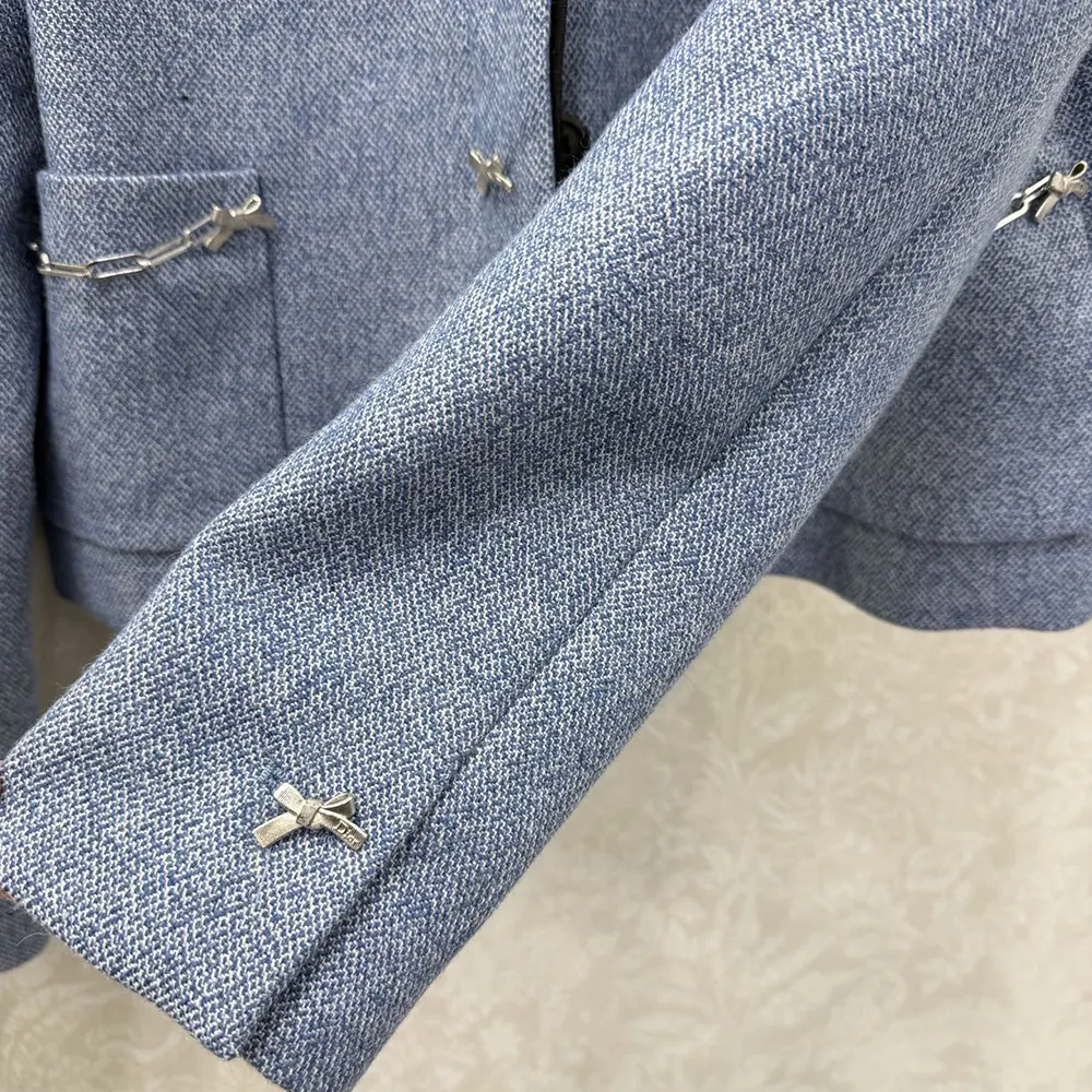 Dior Women Cropped Jacket Blue Virgin Wool Tweed - image 6