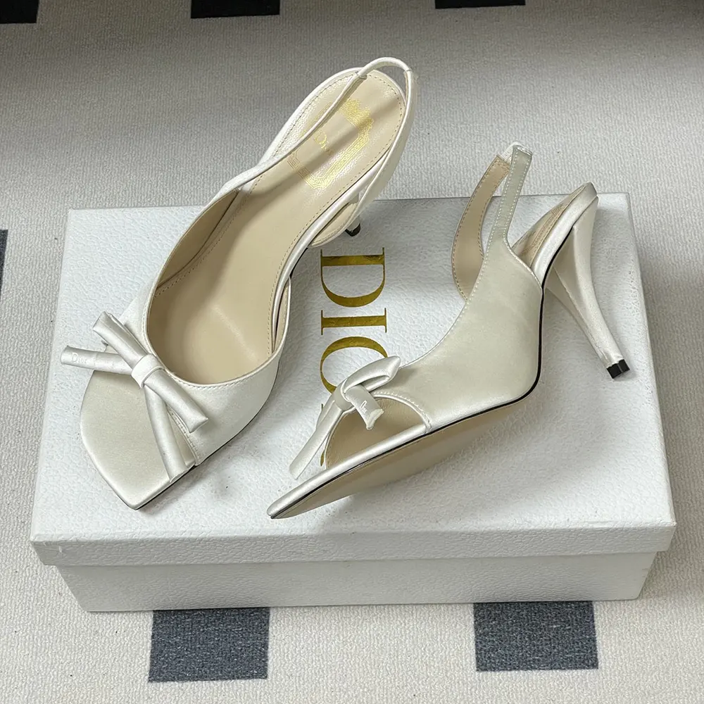 Dior Women Dior Bow Heeled Slingback Sandal White Satin - image 6