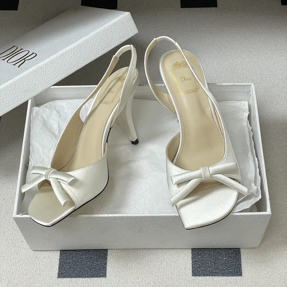 Dior Women Dior Bow Heeled Slingback Sandal White Satin - image 5