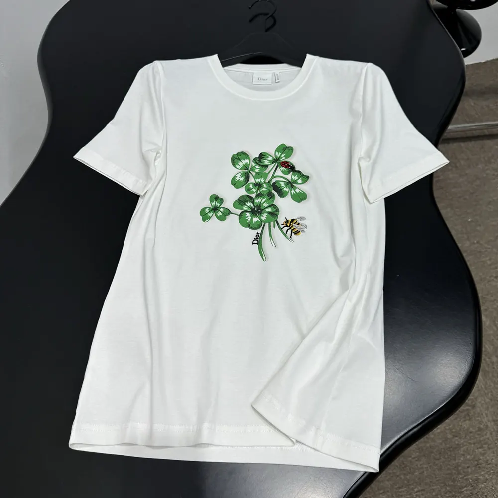 Dior Women Fitted T-Shirt White Cotton Jersey with Green Dior Clover Motif - image 7