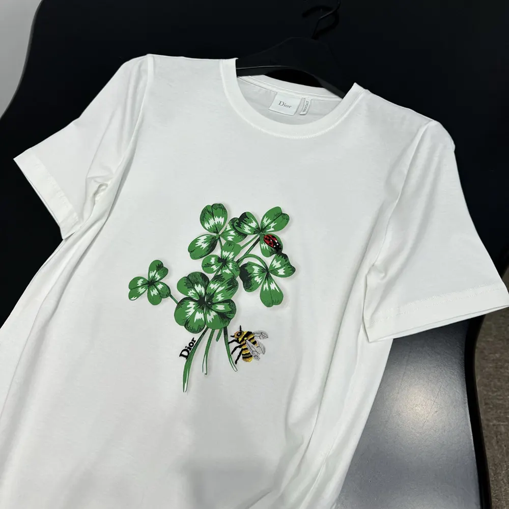Dior Women Fitted T-Shirt White Cotton Jersey with Green Dior Clover Motif - image 8