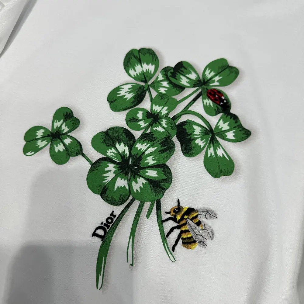 Dior Women Fitted T-Shirt White Cotton Jersey with Green Dior Clover Motif - image 10