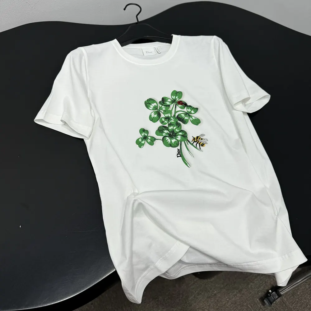 Dior Women Fitted T-Shirt White Cotton Jersey with Green Dior Clover Motif - image 6