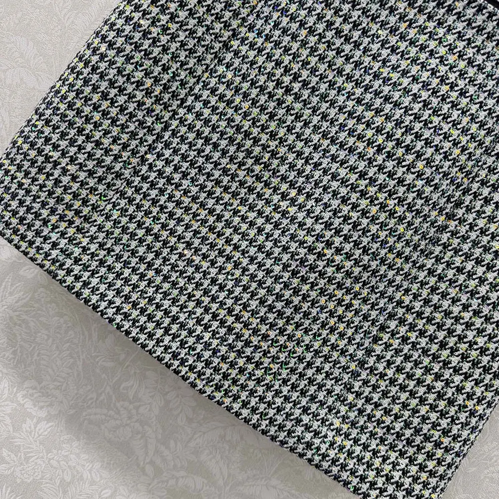 Dior Women Flared Miniskirt Black and White Houndstooth Virgin Wool Blend with Multicolor Sequins - image 6